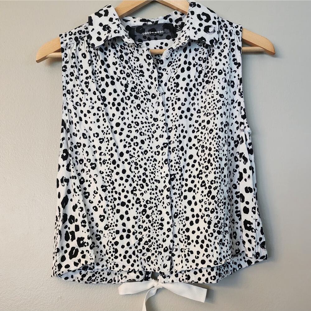 Code x mode sleeveless leopard print button shirt Sz small open back &‎ tie